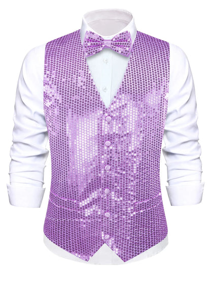 Men's Sequin Suit Vest with Bow Tie Set for Weddings and Formal Events