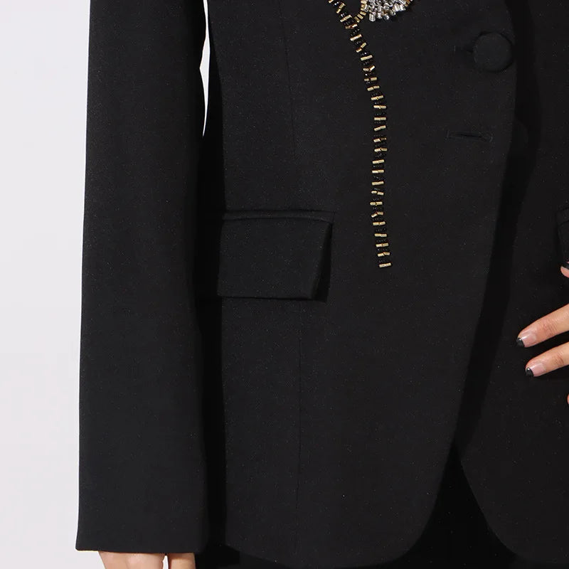 Spring Autumn New Women Blazer V-neck Single Breasted Beaded Flower High-End Slim Fit Elegant Fashion Tide Ins Coat HK16437