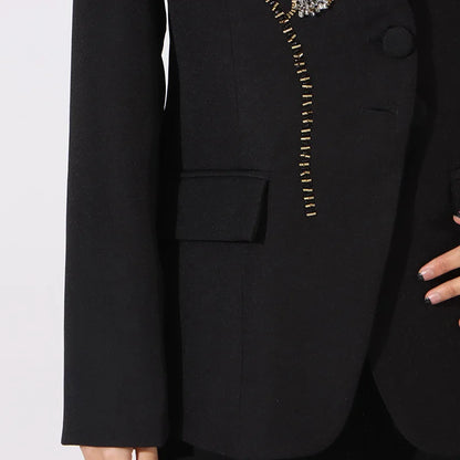 Spring Autumn New Women Blazer V-neck Single Breasted Beaded Flower High-End Slim Fit Elegant Fashion Tide Ins Coat HK16437