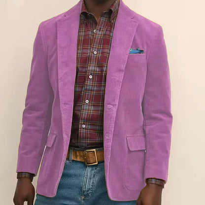 Men's Corduroy Blazer Single Breasted Notched Lapel Business Casual Suit Jacket