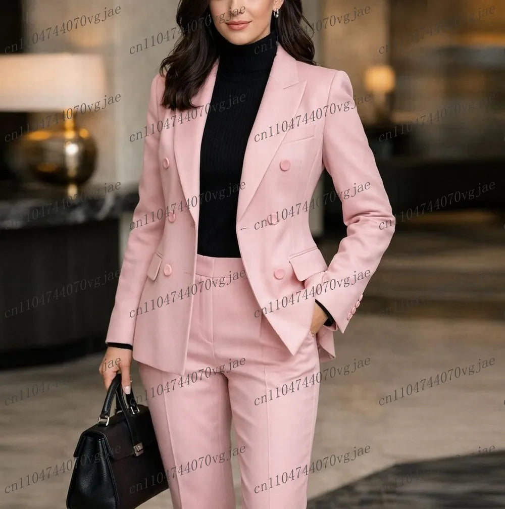 New Pink Formal Business Women Suit Wedding Party Prom Ladies Mother Girl Tuxedos Costume 2 Piece Set Jacket Pants