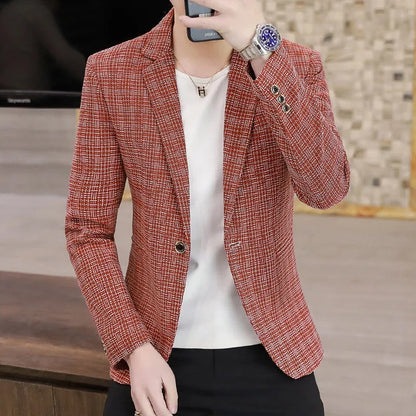 KIDWHXR Suit Coat Man British Style Striped Single-breasted Men Blazer Slim Long Sleeve Comfortable Male Casual Outerwear