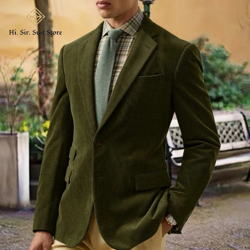 Spring/Autumn New Corduroy Suit Retro Casual Notched Lapel Jacket Single-Breasted Men's Solid Colour Suit Western Sport Coats