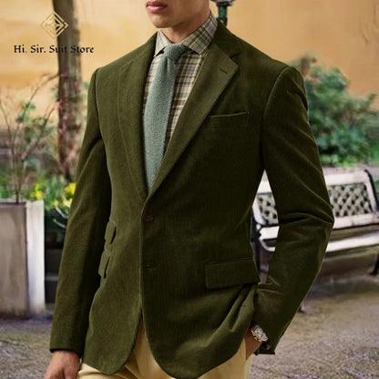 Spring/Autumn New Corduroy Suit Retro Casual Notched Lapel Jacket Single-Breasted Men's Solid Colour Suit Western Sport Coats