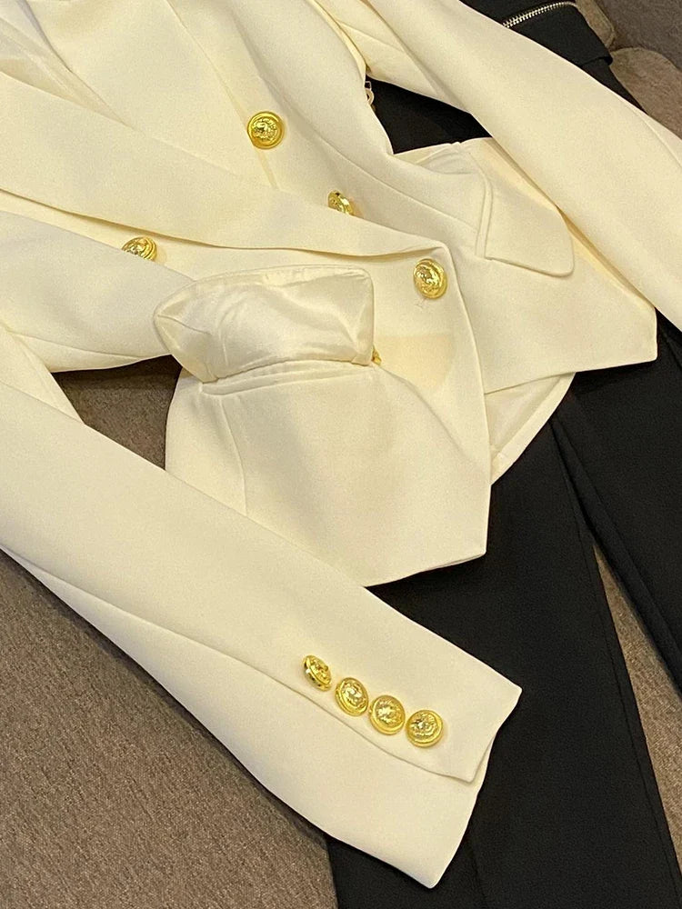 Business Commute Style Women's Long Sleeve Double-Breasted Suit Slim Fit Waist-Cinching Outerwear Fashion D9986