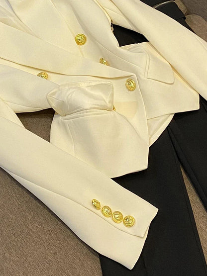 Business Commute Style Women's Long Sleeve Double-Breasted Suit Slim Fit Waist-Cinching Outerwear Fashion D9986