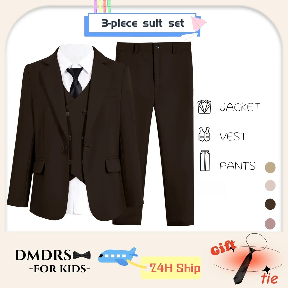Boys Suit Set 4-Piece Formal Tuxedo for Kids Wedding Pageant Party Ages 3–14