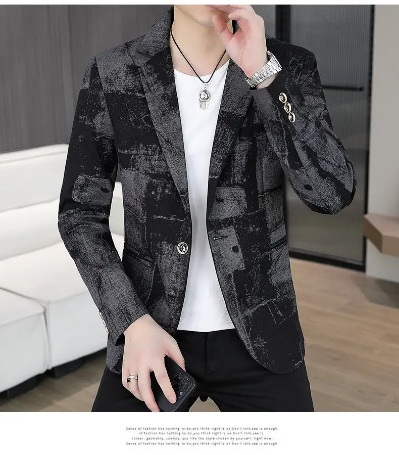 Blazer Men's Business Gentleman Wedding Fashion Versatile Trendsetter Comfortable To Wear Best Man Print Slim and Casual Blazer