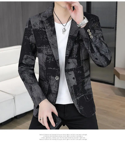 Blazer Men's Business Gentleman Wedding Fashion Versatile Trendsetter Comfortable To Wear Best Man Print Slim and Casual Blazer
