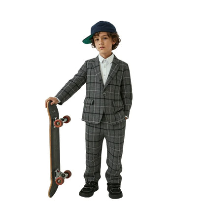 1-11Years Kids Jacket Pants 2Pieces Spring Autumn Clothing Set Flower Boys Plaid Wedding Dress Children's Photography Blazer Set