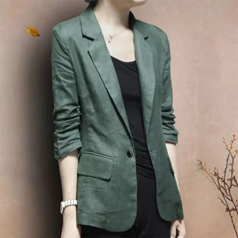 Women's Linen Blazer Casual Slim Fit Single Button Notched Lapel Lightweight Suit Jacket