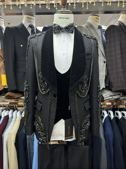 New Expensive Embroidery Beaded Man Suit Dancing Prom Wear Handsome Classic Shawl Lapel Men's Suit Set Wedding Groom Sets