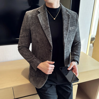 2025 Winter Chenier Thick Suit Jacket for Men Korean Slim Fit Casual Business Men Blazers Wedding Groom Office Social Dress Coat
