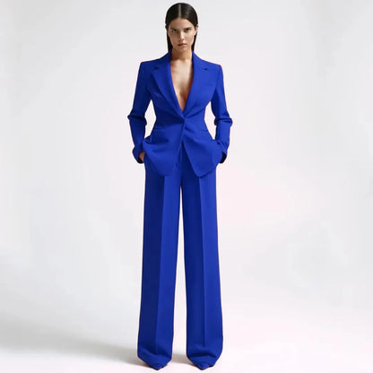 Women Suit 2 Pieces Red With Lapel Single Button For Wedding Party Business Work Daily Commute Casual Shopping Blazer And Pant