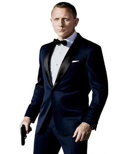 Men's Slim Fit 2 Pieces Suit for Wedding Classic Navy Blue Prom Groom Tuxedos Shawl Lapel One Button Jacket & Trousers