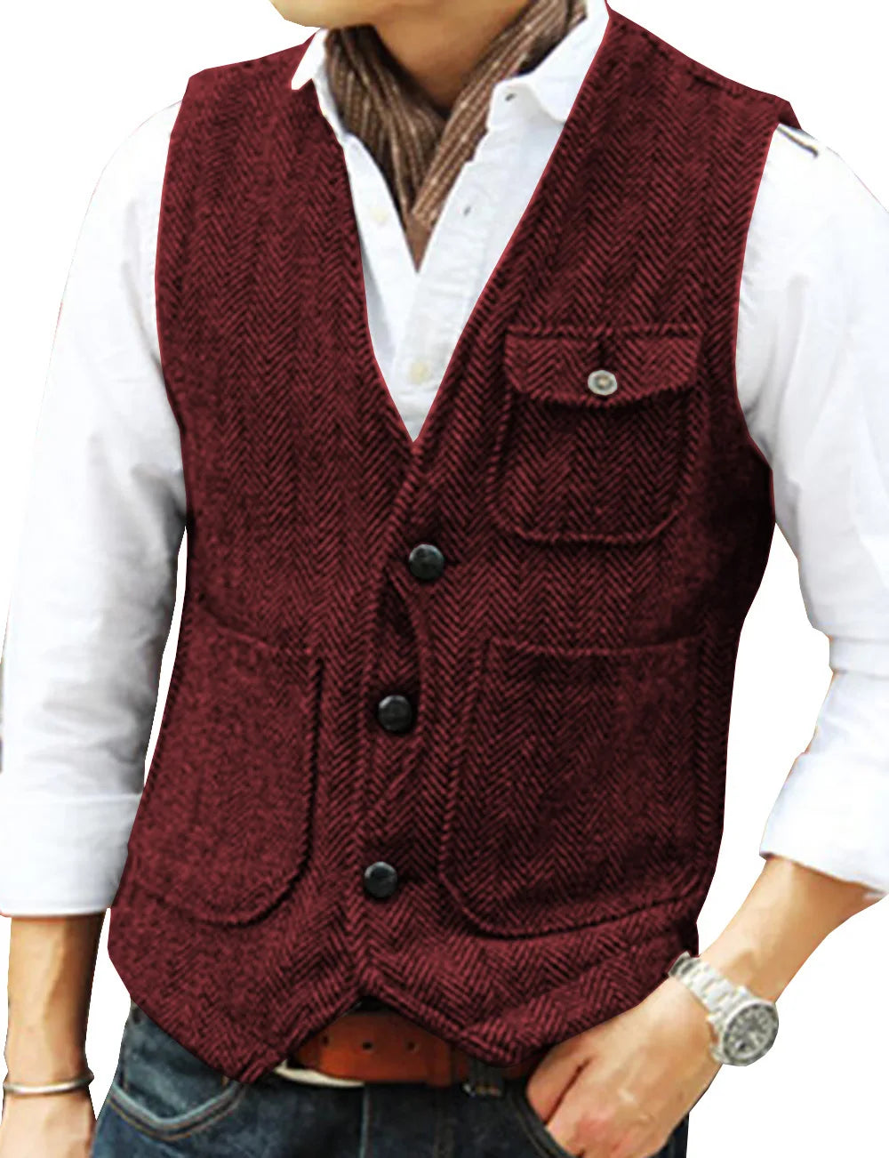 Men's Suit Vest Single Breasted Herringbone Smart Casual Wedding Business Waistcoat