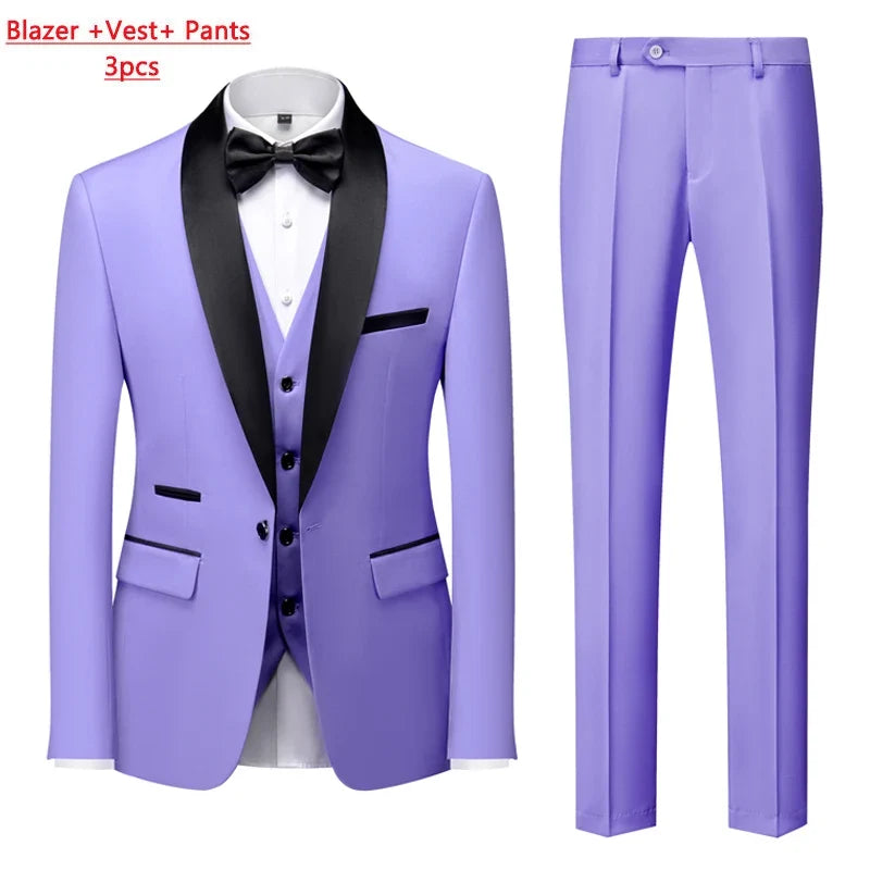 Men's Slim Fit Formal Suit Set – Blazer, Vest & Pants for Weddings & Parties