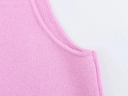 Sweater Lady Vests Sleeveless Pink Knitted Vest For Women Fall Round Neck Short Sweaters Vests Elegant Knit Vests Woman
