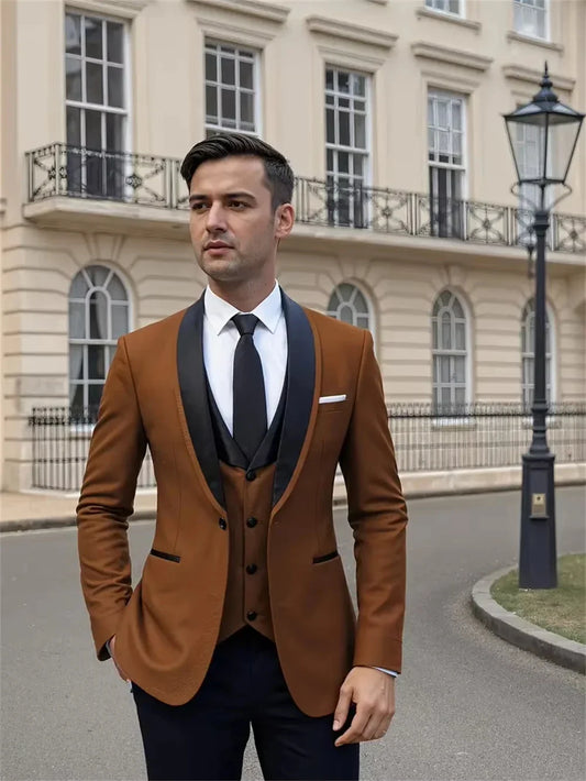 Wedding Men's Suits 3 Pieces Slim Fit Banquet Casual Wedding Suit Single Breasted Lapel (Jacket+Vest+Pants)