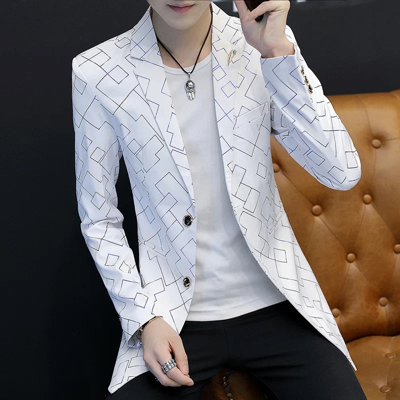 Blazer Fashionable Outdoor Travel Youthful Wedding Versatile Host Gentleman Slim-fit Casual Mid-length Stripes Men's Blazer