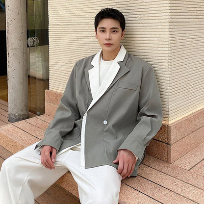 Collar Double 2026 Contrast Spring Layer New Color Casual Blazer Coat Men's Fashion Handsome Elegant Male Clothes JY8406
