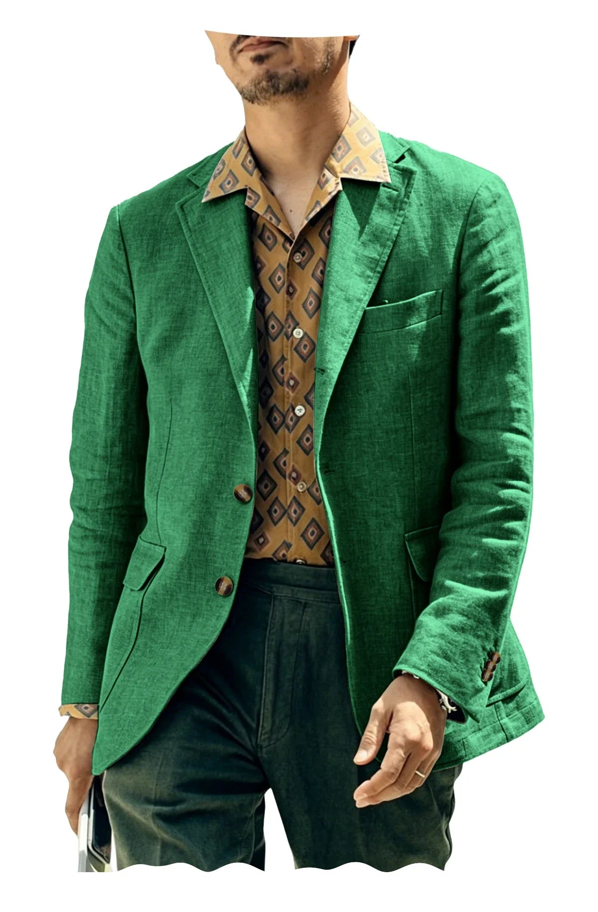 Men's Linen Blazer Single Breasted 2-Button Notched Lapel Slim Fit for Summer Wedding