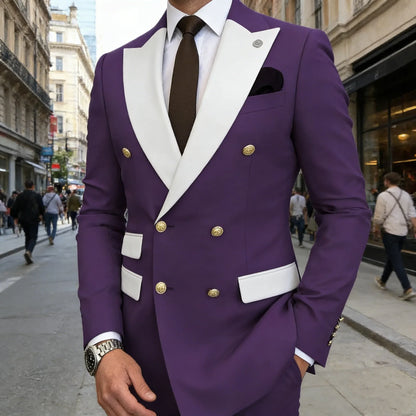Men's Suit Blazer Slim Fit Double Breasted with White Peak Lapel Jacket Formal Business Tuxedo for Wedding Prom Party Dinner