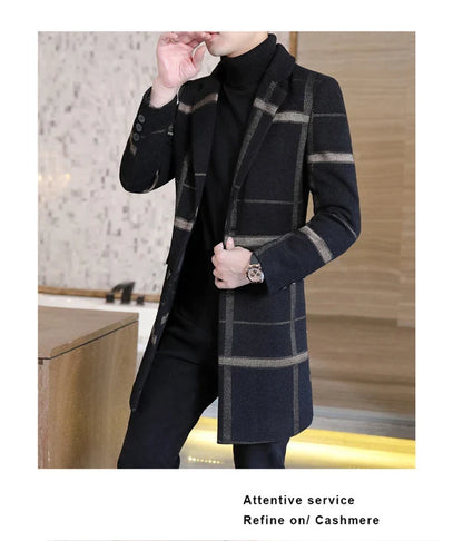 Korean Fashion Woolen Coat Men's Mid-Length Slim-Fit Trench Youth Business Casual 2023 Autumn Winter New Style