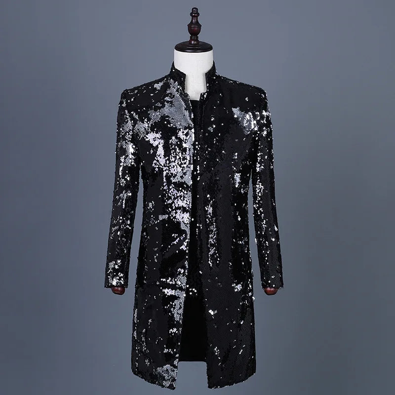 Fashion Velvet Sequin Men Suit Coat Evening Banquet Shiny Slim Fit Jacket 1 Piece Stage Performance Stylish Classic Costumes LH