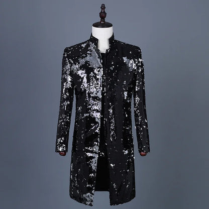 Fashion Velvet Sequin Men Suit Coat Evening Banquet Shiny Slim Fit Jacket 1 Piece Stage Performance Stylish Classic Costumes LH