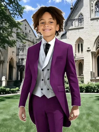 High Quality Boys Formal Tailcoat Vest Pants 3 Pieces Banquet Party Wear Smart Handsome Kids Slim Fit Suit Set Wedding Tuxedo