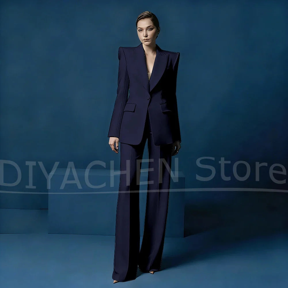 Women's Blazer and Wide-Leg Pants Suit Set Slim Fit One Button Jacket with Peak Lapel Elegant Formal Outfits for Office Party