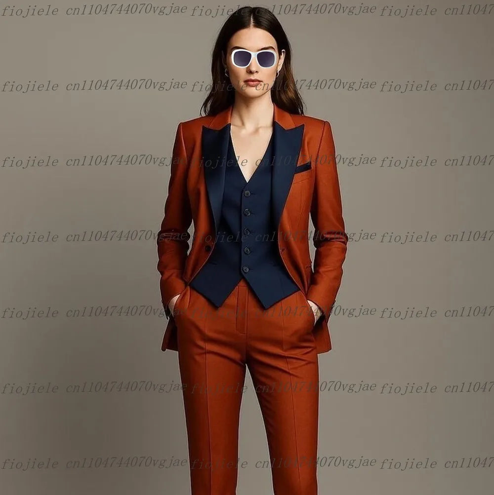 Dark Brown Navy Blue Formal Business Women Suit Wedding Party Prom Ladies Mother Girl Tuxedos 3 Piece Set Blazer Vest Pants
