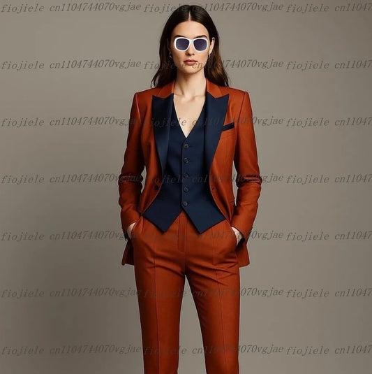 Dark Brown Navy Blue Formal Business Women Suit Wedding Party Prom Ladies Mother Girl Tuxedos 3 Piece Set Blazer Vest Pants