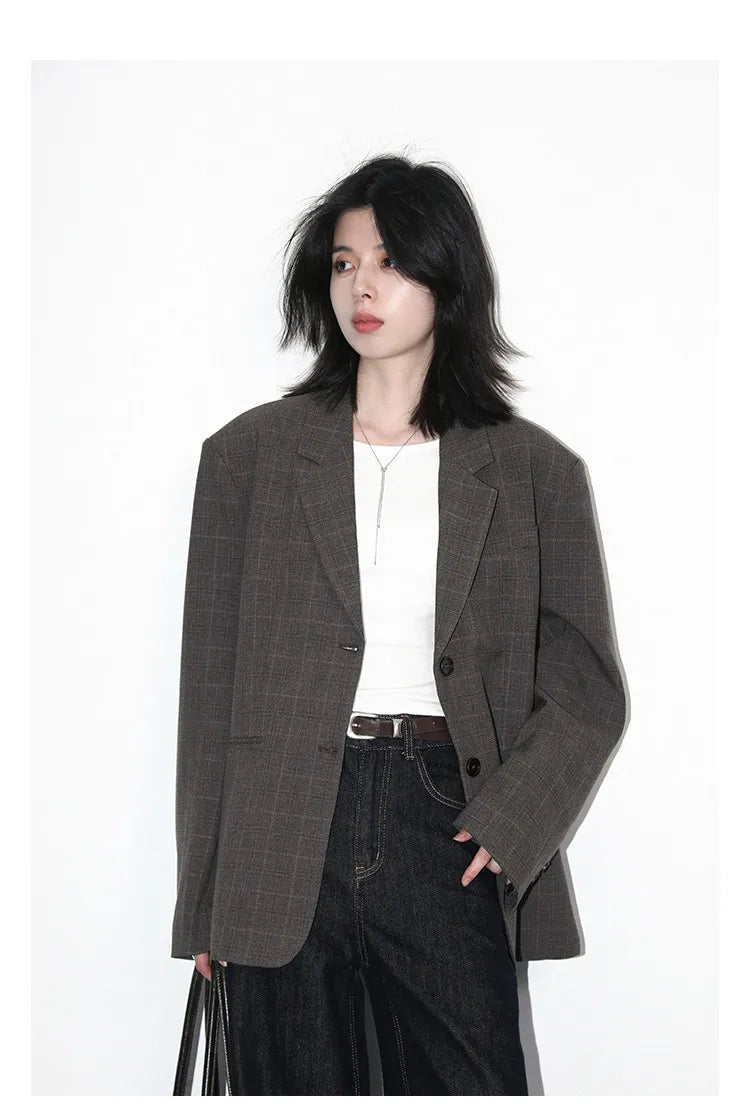 New Women Blazers Single-breasted Loose Casual Retro Striped Office Ladies Suit Jacket Female Coat Spring Autumn 2026