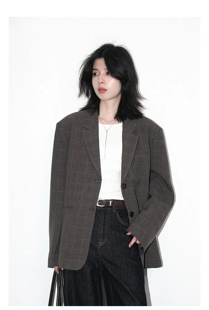 New Women Blazers Single-breasted Loose Casual Retro Striped Office Ladies Suit Jacket Female Coat Spring Autumn 2026
