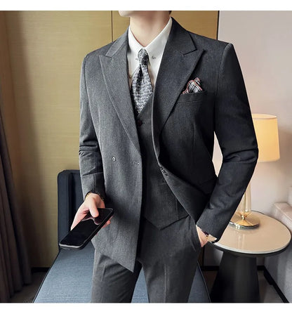 Men's 3-Piece Slim Fit Suit Set – Jacket, Vest & Pants for Wedding, Prom & Business