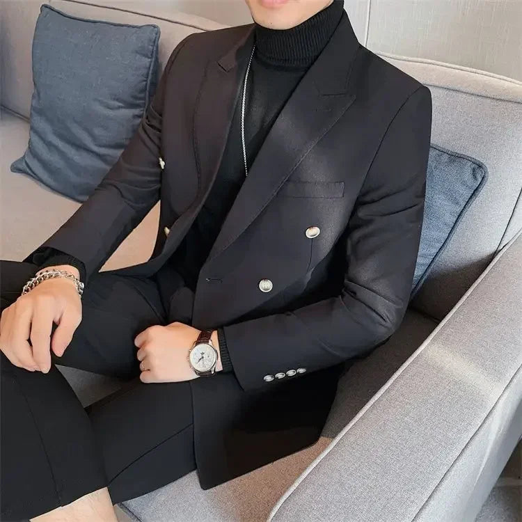 Men's Double Breasted Blazer Korean Style for Banquet and Business