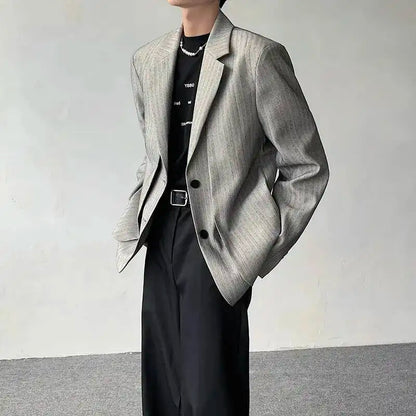 Layer Original Fake Design Two Piece Blazer Double Coat Men's 2025 Spring Elegant Temperament Stripe Casual Jacket JY7367