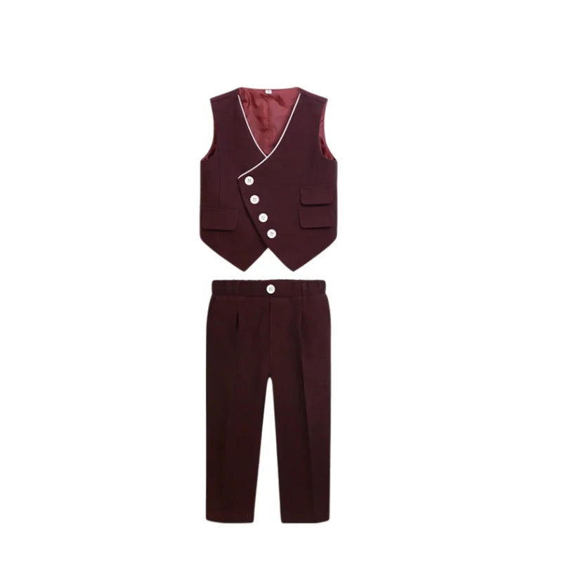 Kids 4Pieces Cerenmony Suit Set With Jacket Vest Pants Bowite Flower Boys Wedding Dress Children Birthday Photography Outfit