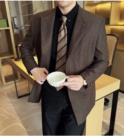 Men's Large Size Autumn Blazer – Smart Casual Polyester Suit Jacket