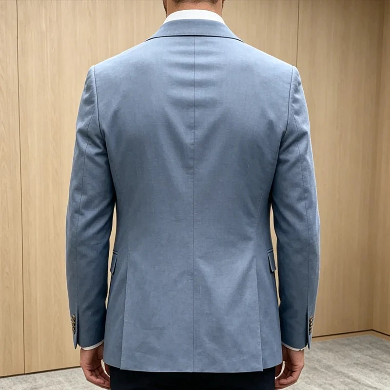 Men's Linen Blazer Notch Lapel Double Breasted Loose Fit Jacket Breathable Lightweight Business Outerwear Coat for Spring Summer