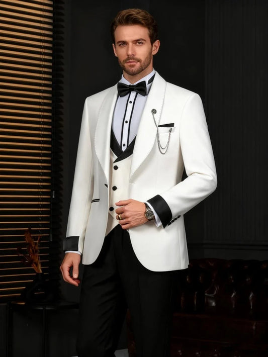 New Arrival Men's Slim Fit Suits 3 Pieces Dancing Wear,Handsome Shawl Lapel Suit Set For Men Host Costumes Party Tuxedo