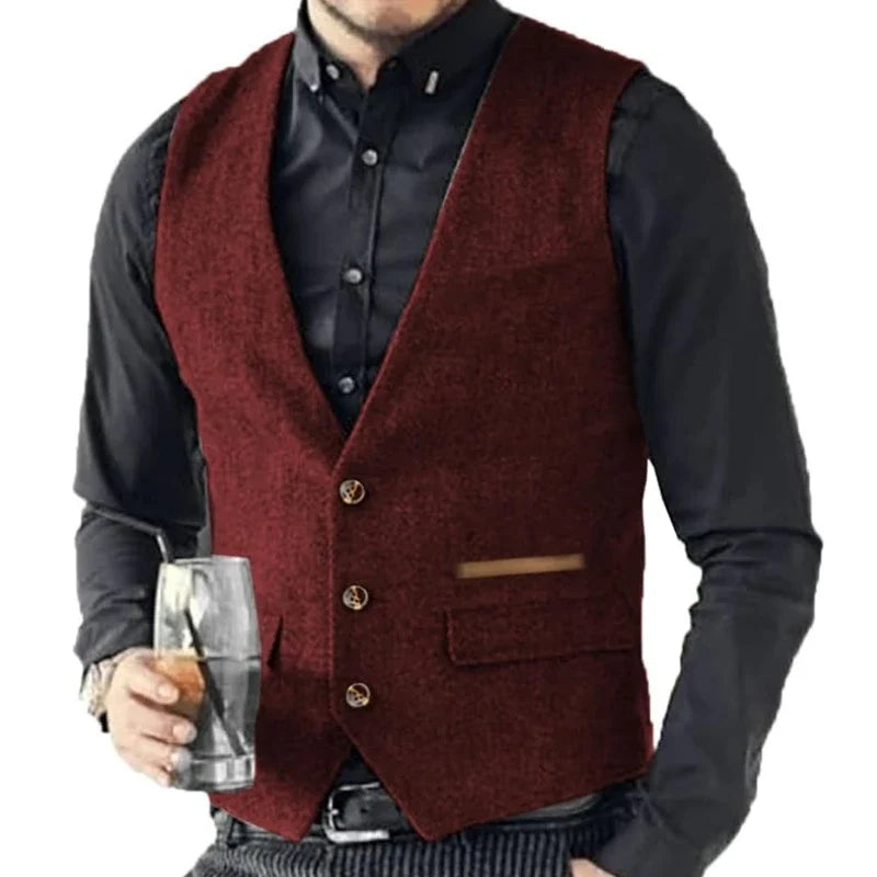 Men's Formal Vest Single Breasted Tweed Herringbone for Weddings & Banquets