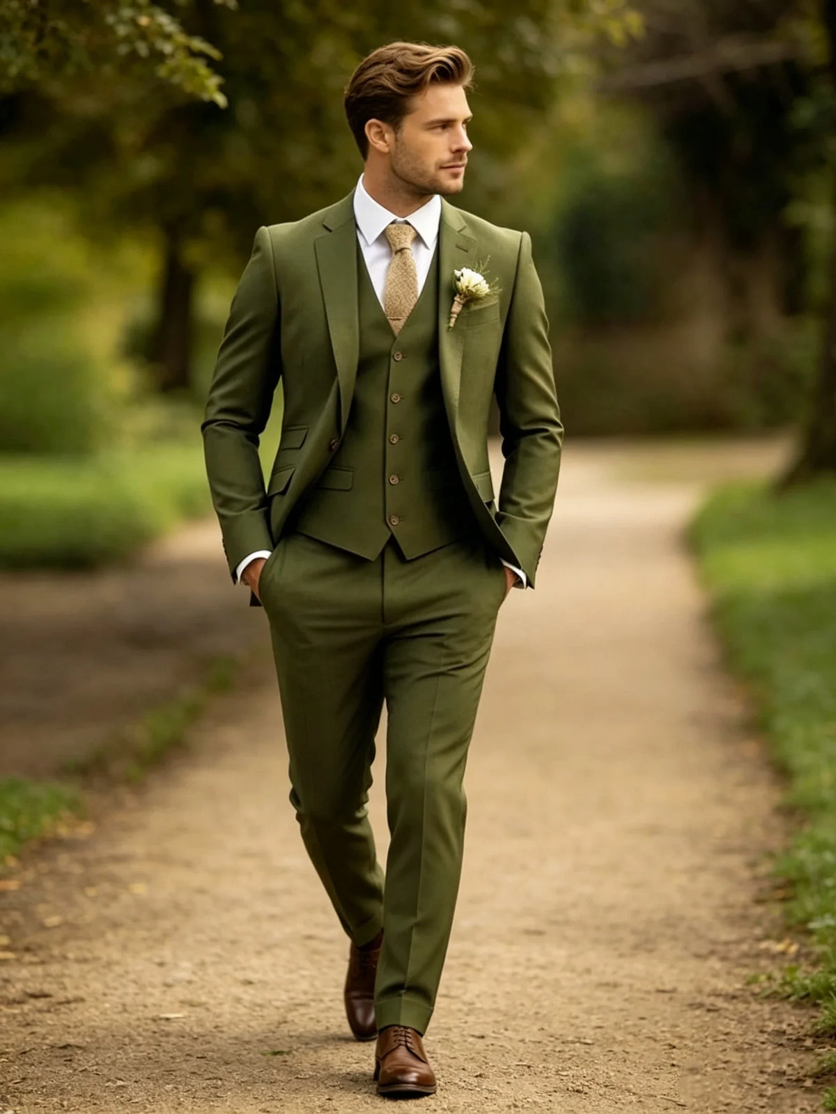 New Business Casual MC Wedding Groom Best Man Dress Green Men's Suit Three-piece Set Wedding Suits for Men Mens Suits Set