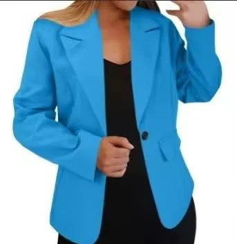 Women's Solid Color Single Button Blazer Autumn Long Sleeve Lapel Office Jacket Slim Fit Casual Workwear with Front Pockets