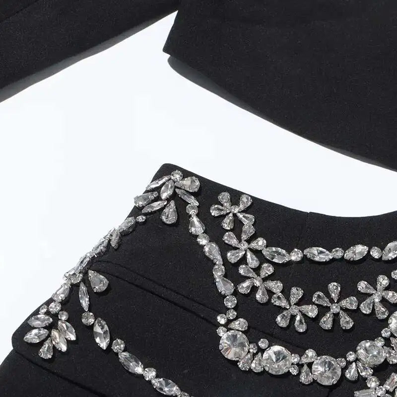 Sexy Stylish Coats 2025 Spring Autumn New Women Diamonds Nail Bead Heavy Waist Exposed High Sense Long Sleeve Blazer HK3760