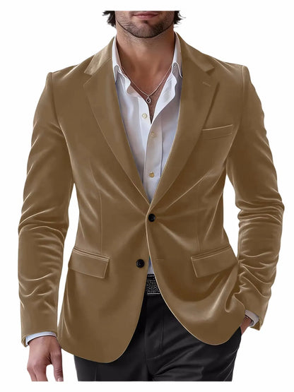 Men's Velvet Blazer Single Breasted Slim Coat Tailored Business Casual Groom's Jacket Fit Work Date Party Wedding Daily Wear