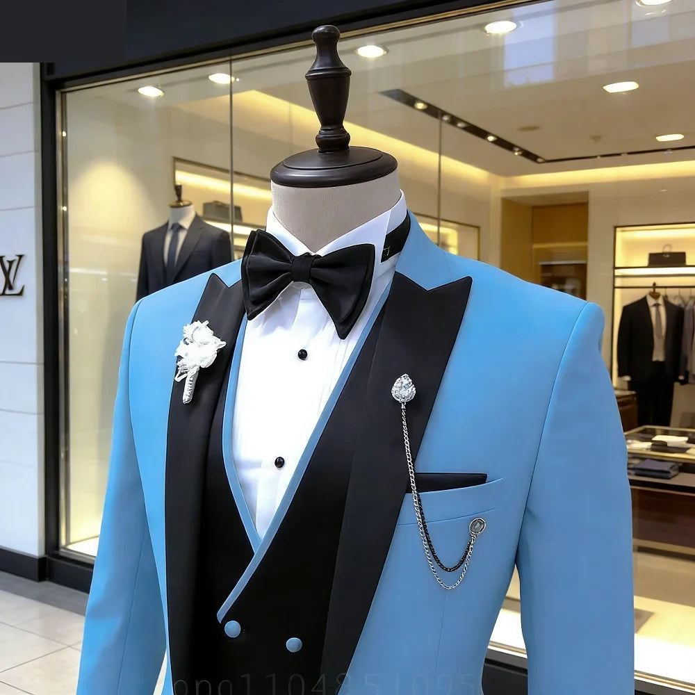 Wedding Suits for Men Peak Lapel Jacket Double Breasted Vest Pants 3 Pieces Groom Tuxedos Male Fashion Busienss Suit Party Sets