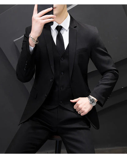 Men's Three-Piece Suit Set Fashion Business Career Waistcoat Trousers Wedding Dress Groom Best Man Decoration Body